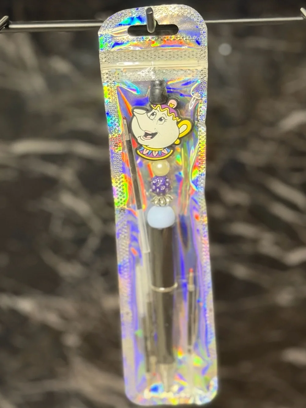 Ms Potts from Beauty & the Beast Focal Bead Pen Black & Blue Ink